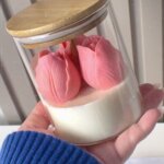Rose Petal Jar – Handcrafted Floral Candle with Wooden Lid