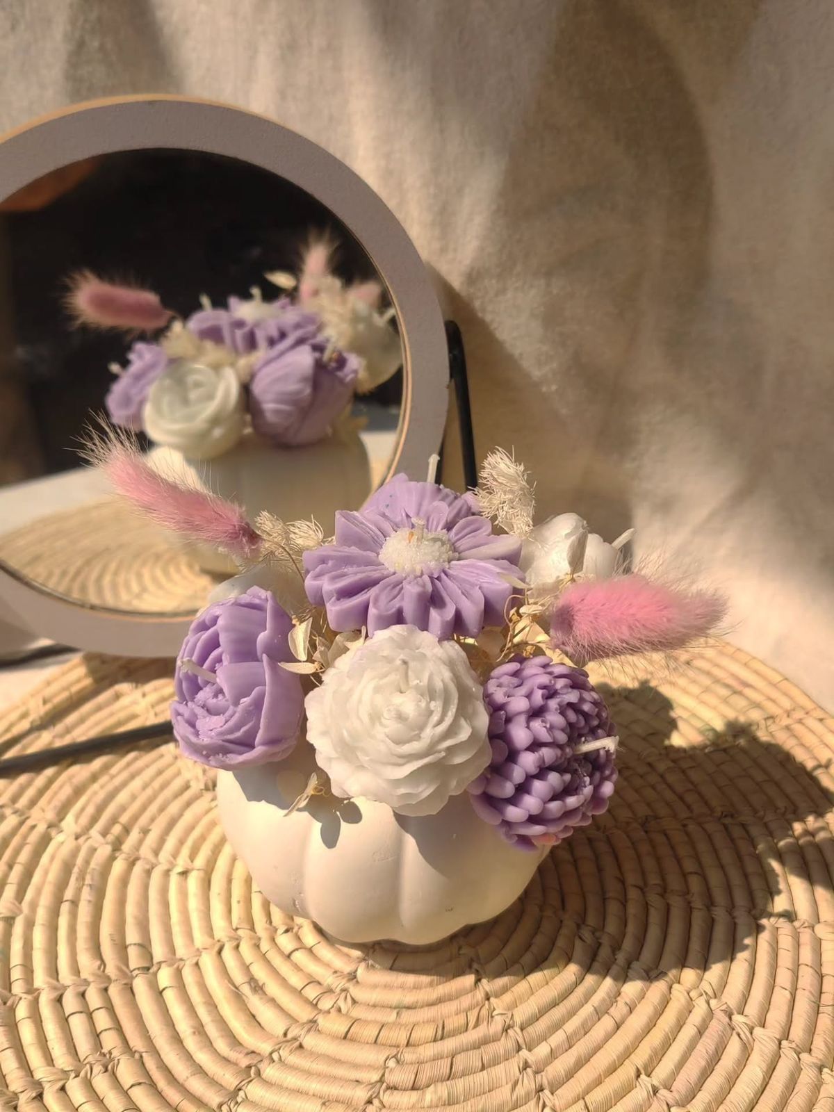 Lavender Bloom Handcrafted Floral Candle | Lavender Fragrance | Pastel Purple & White Luxury Candle