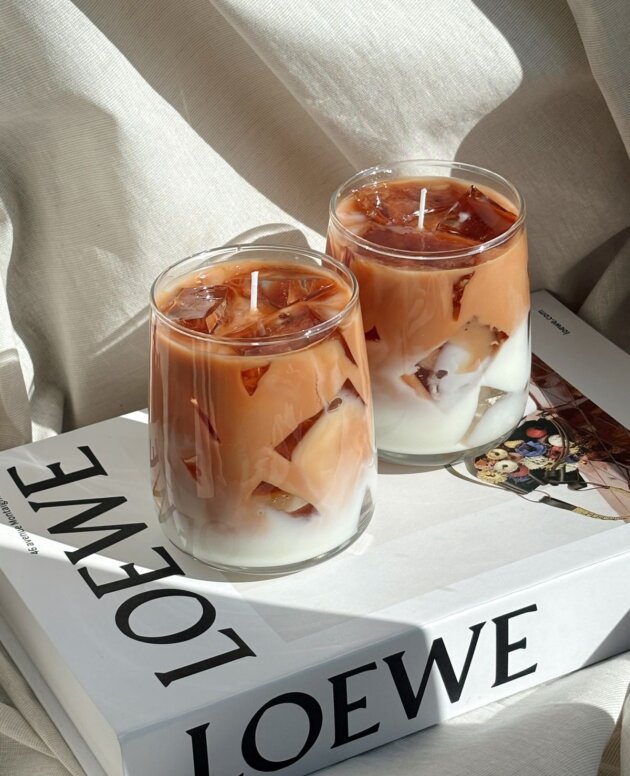 Ice Caramel Latte Glass Candle | Caramel Vanilla Fragrance | Luxury Café-Style Candle