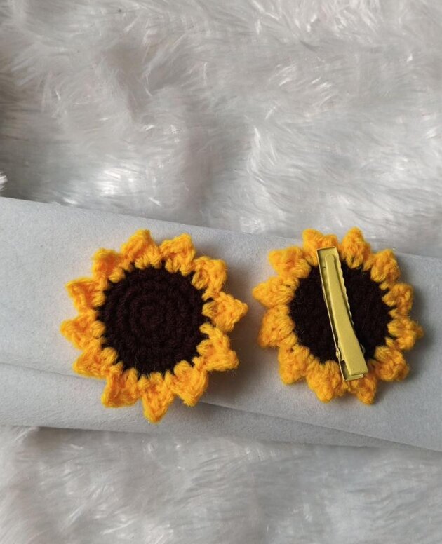 Sunflower Bloom Crochet Hair Clips | Handmade Floral Accessories