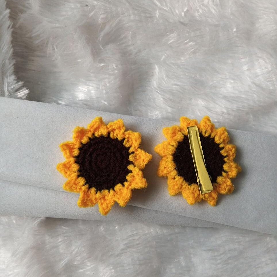 Sunflower Bloom Crochet Hair Clips | Handmade Floral Accessories
