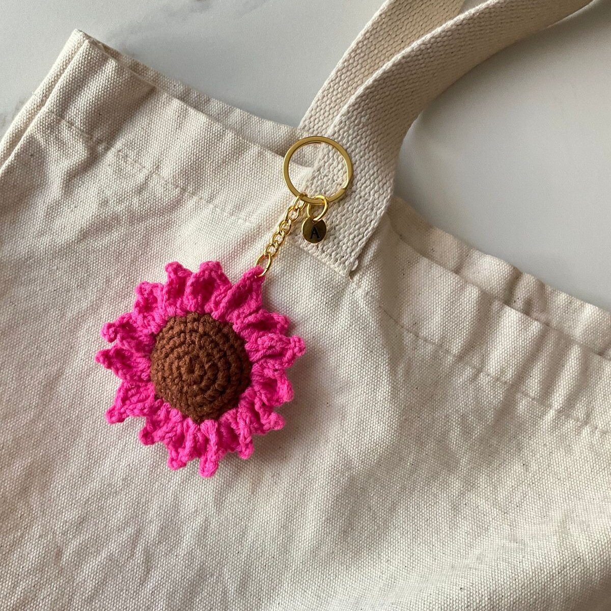 Pink Bloom Crochet Keychain | Handmade Floral Bag & Key Accessory