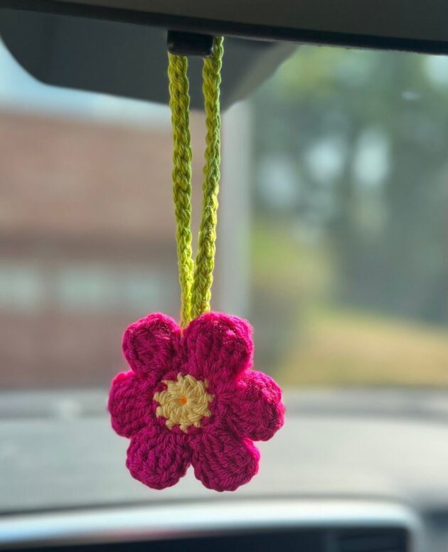 Bloom Ride Crochet Car Hanging | Handmade Floral Car Accessory