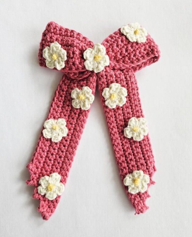 Blush Bloom Handmade Crochet Hair Bow | Vibe with Aish