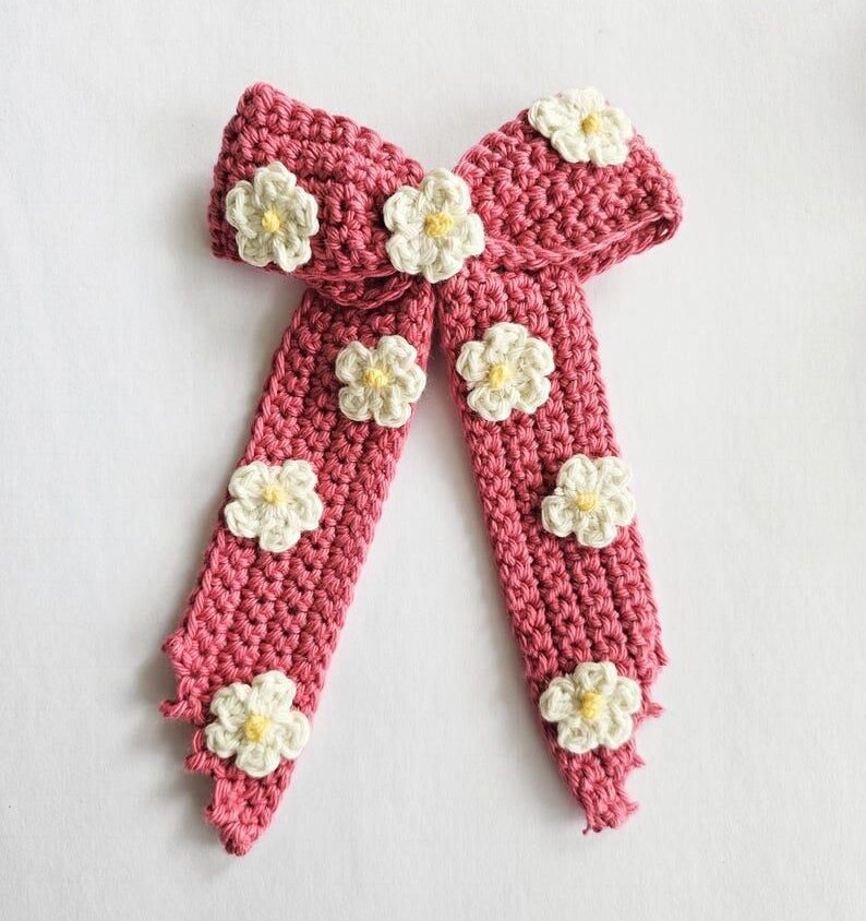 Blush Bloom Handmade Crochet Hair Bow | Vibe with Aish