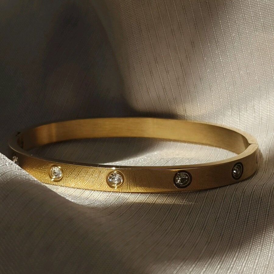 Celeste Gold Bangle | Minimal Crystal-Studded Luxury Bracelet