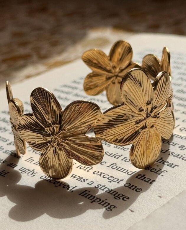 Golden Bloom Cuff Bracelet | Floral-Inspired Statement Luxury Jewellery