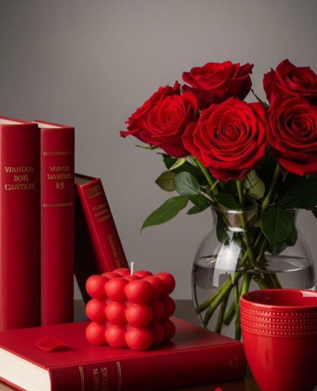 Crimson Royale Bubble Cube Candle – Luxury Romantic Décor