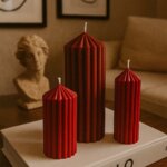 Imperial Ruby Faceted Pillar Candles – Luxury Sculptural Décor (Set of 3)