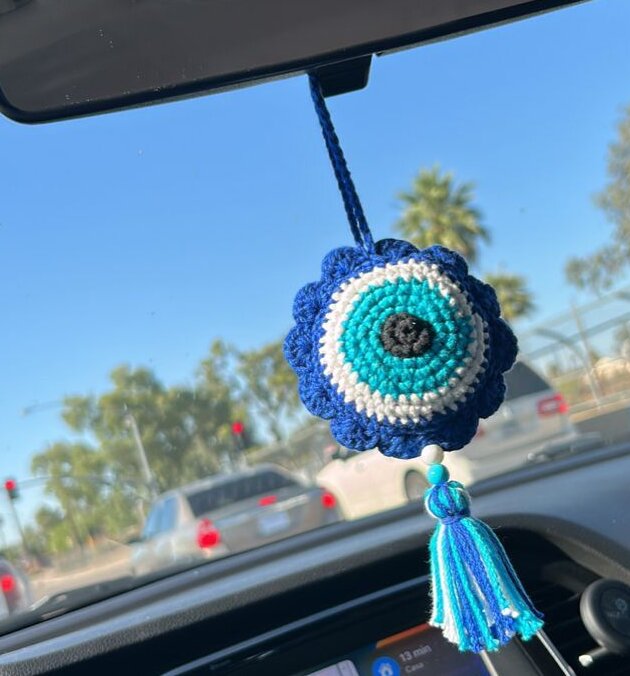 Handmade Crochet Evil Eye Charm Nazar Amulet with Tassel..