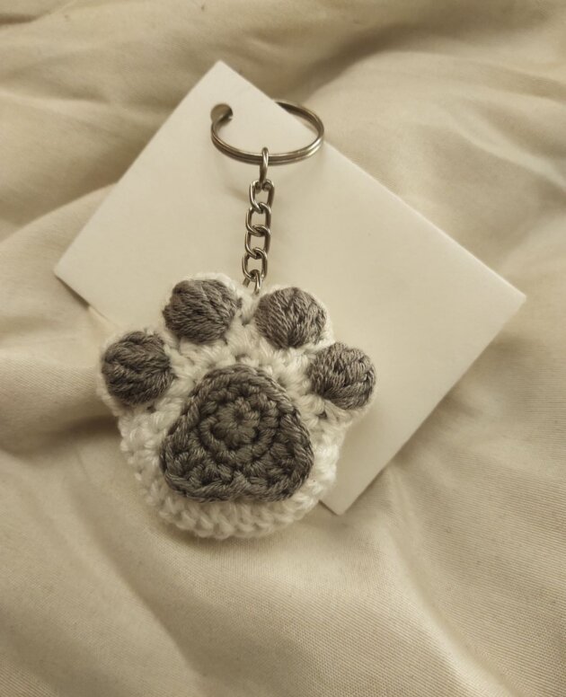 Handmade Crochet Paw Keychain..
