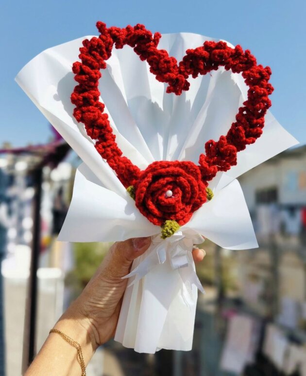 Heart crochet bouquet..