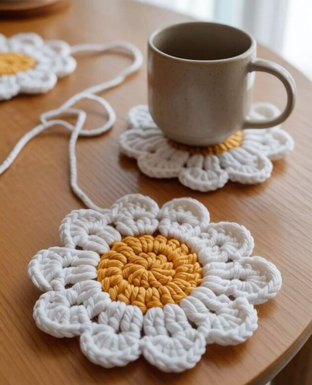 Handmade Crochet Flower Coaster Set (set of 4)
