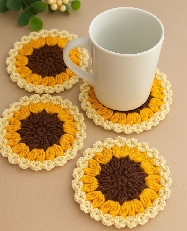 Crochet Sunflower Coaster (set of 4)