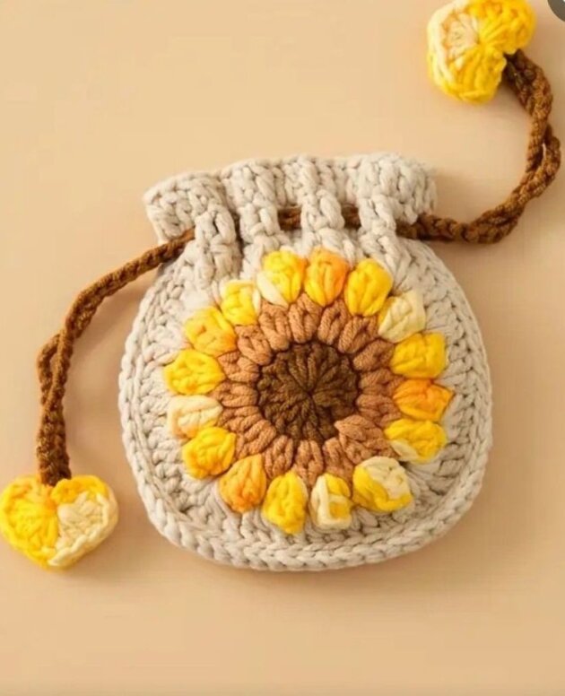crochet sunflower coin purse
