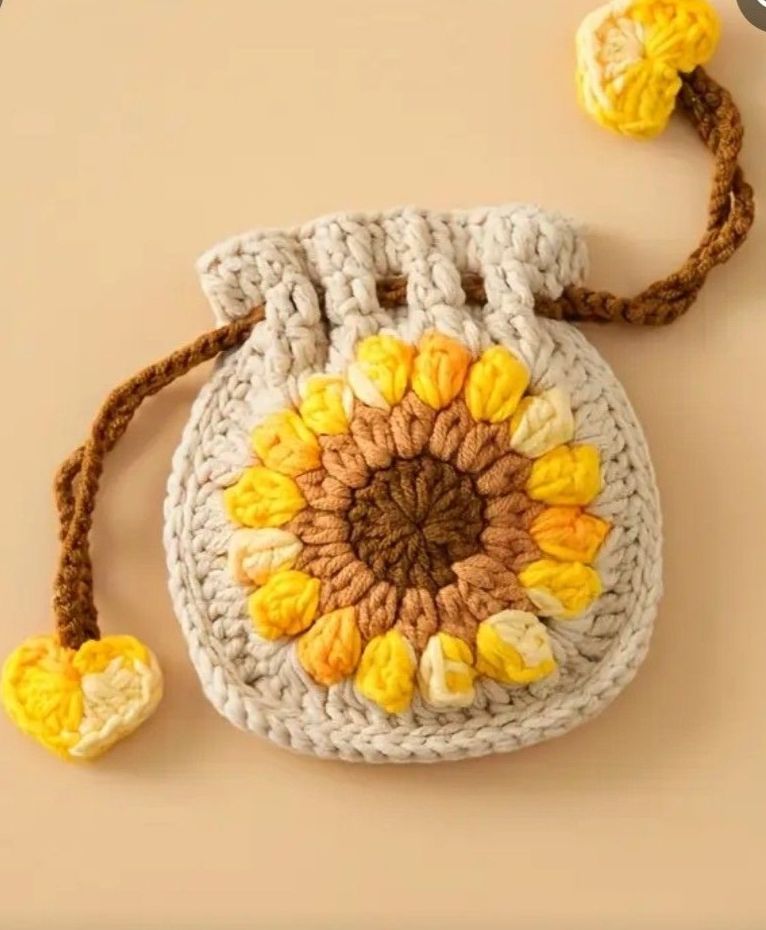 crochet sunflower coin purse