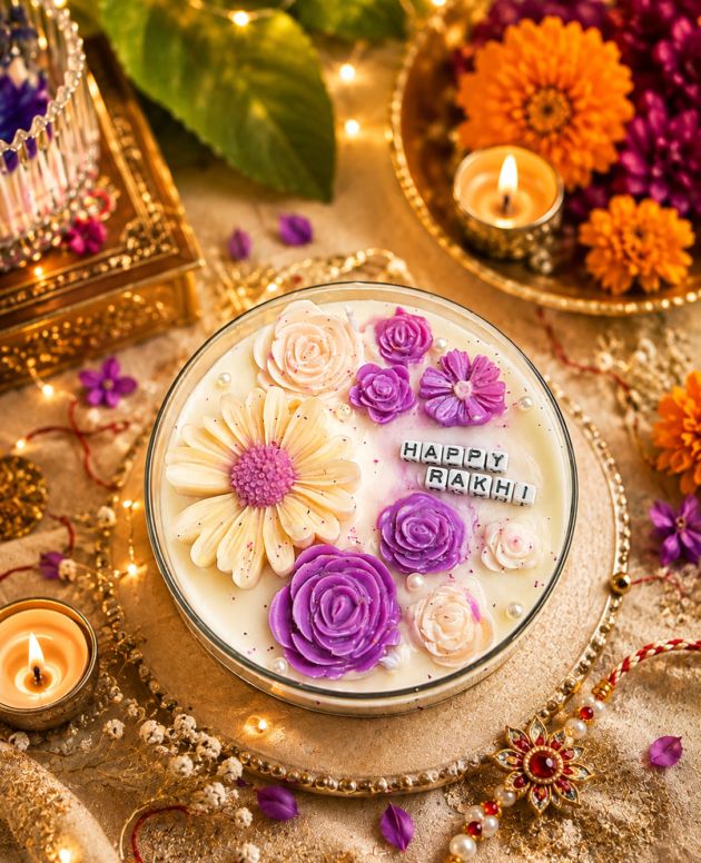 Happy Rakhi Floral Dessert Candle – Luxury Handmade Scented Candle