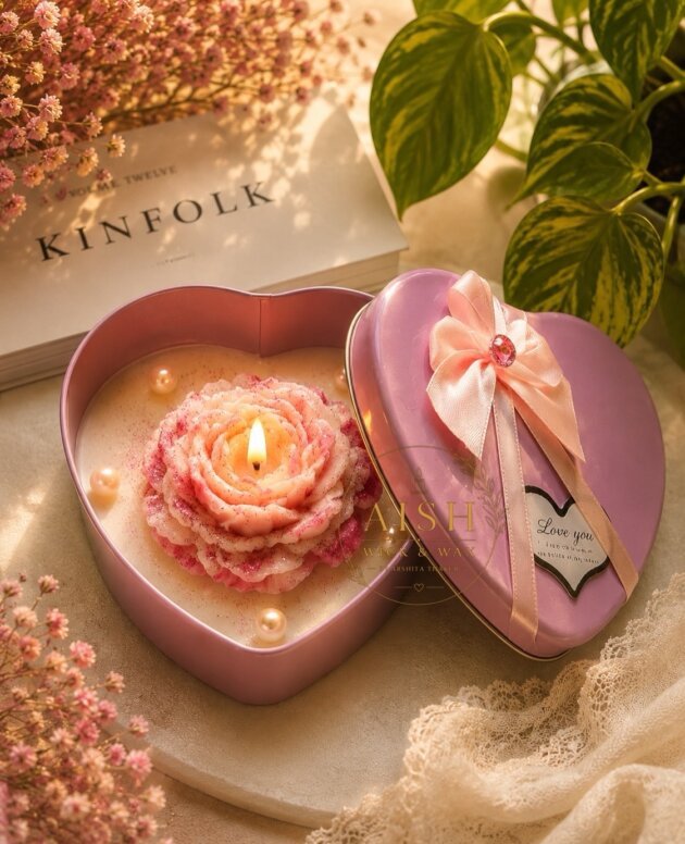 Blush Rose Heart Candle Gift Box