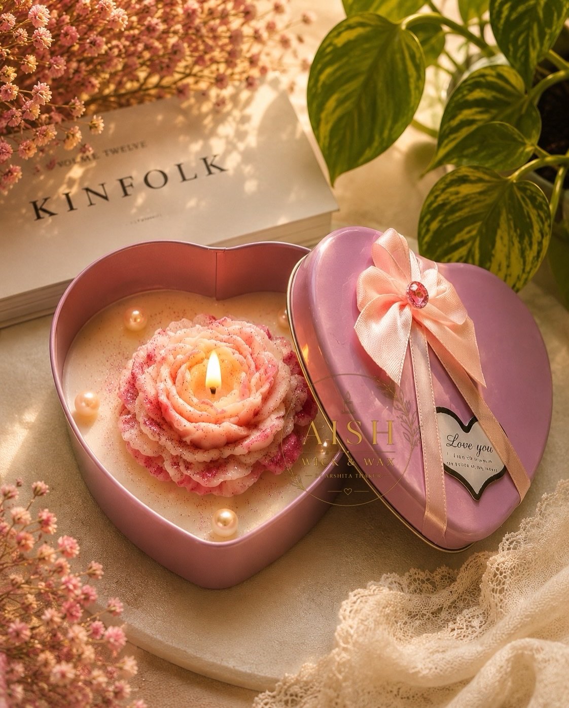 Blush Rose Heart Candle Gift Box